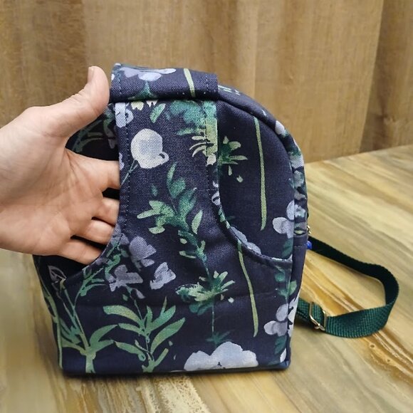 New Mini Backpack Sling Travel Bag Crossbody Blue floral Canvas Black Dress 9\